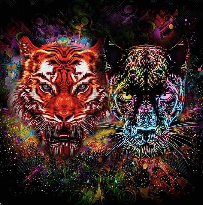 丰富多彩的老虎和豹的油漆画