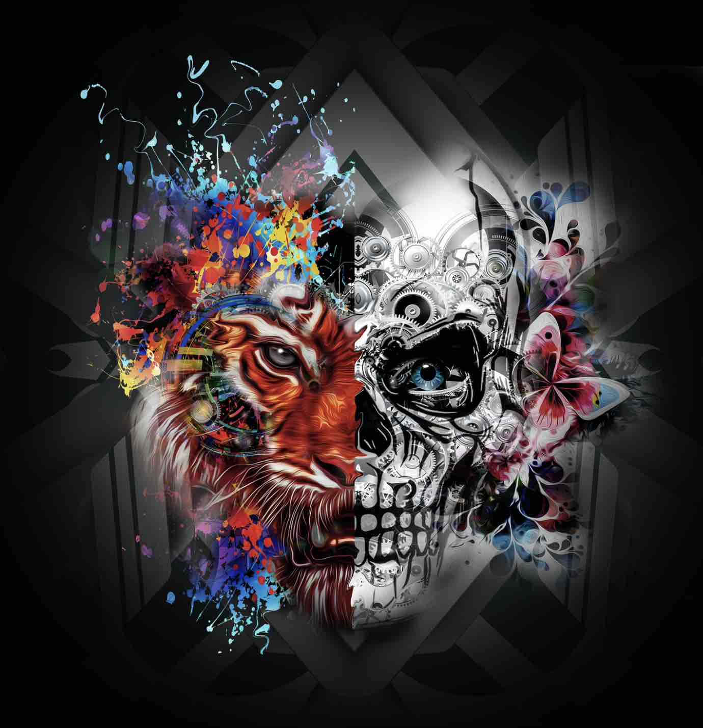 抽象老虎和头骨彩绘