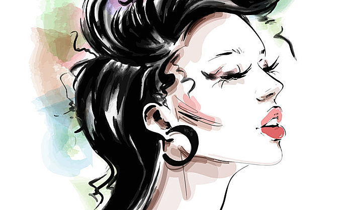 手绘美丽的年轻女子-时尚多彩的发型-时尚女孩-时尚女性-女性专业-素描-矢量图