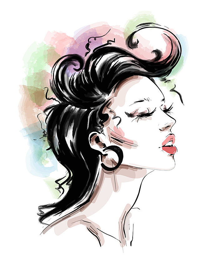 手绘美丽的年轻女子-时尚多彩的发型-时尚女孩-时尚女性-女性专业-素描-矢量图