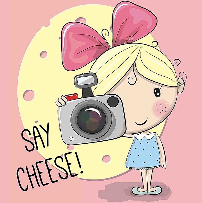 抽象矢量卡通带相机的女孩插图