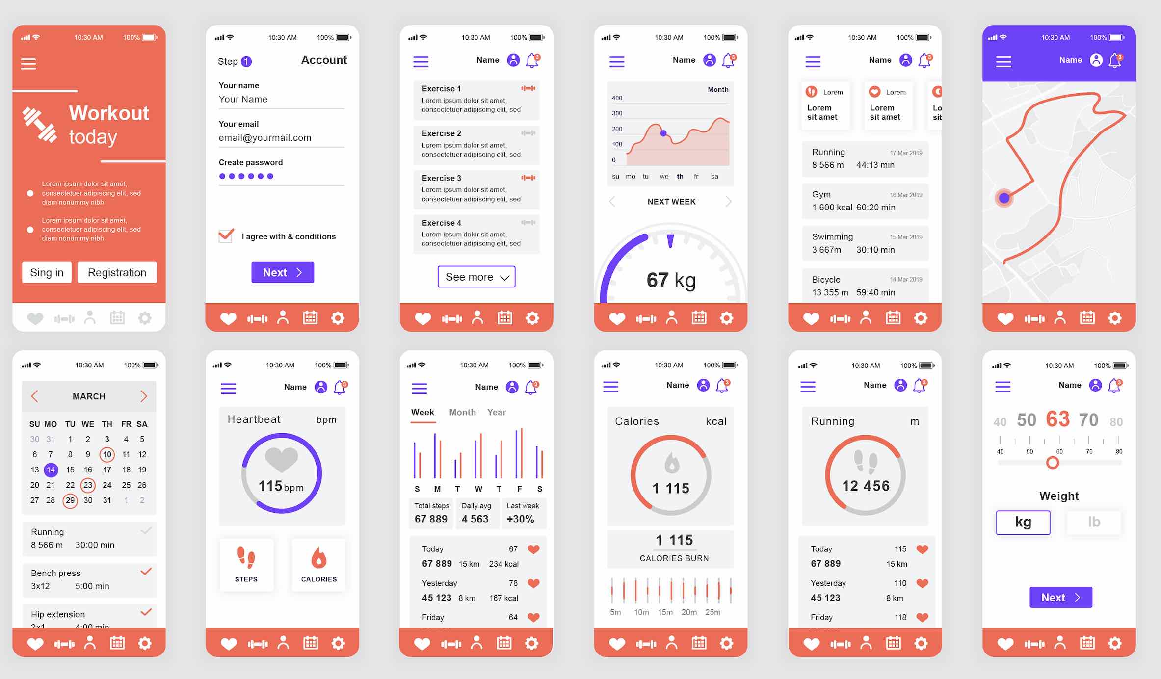 一套用户界面、用户界面、图形用户界面、医学应用平面设计模板、移动应用程序、响应式网站线框-Web设计UI工具包-医疗仪表盘
