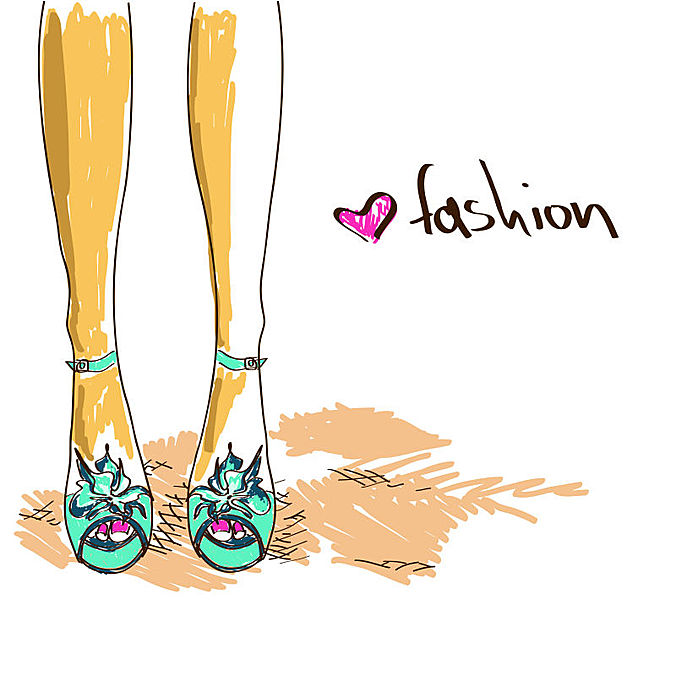 矢量时尚手绘穿高跟鞋的女人